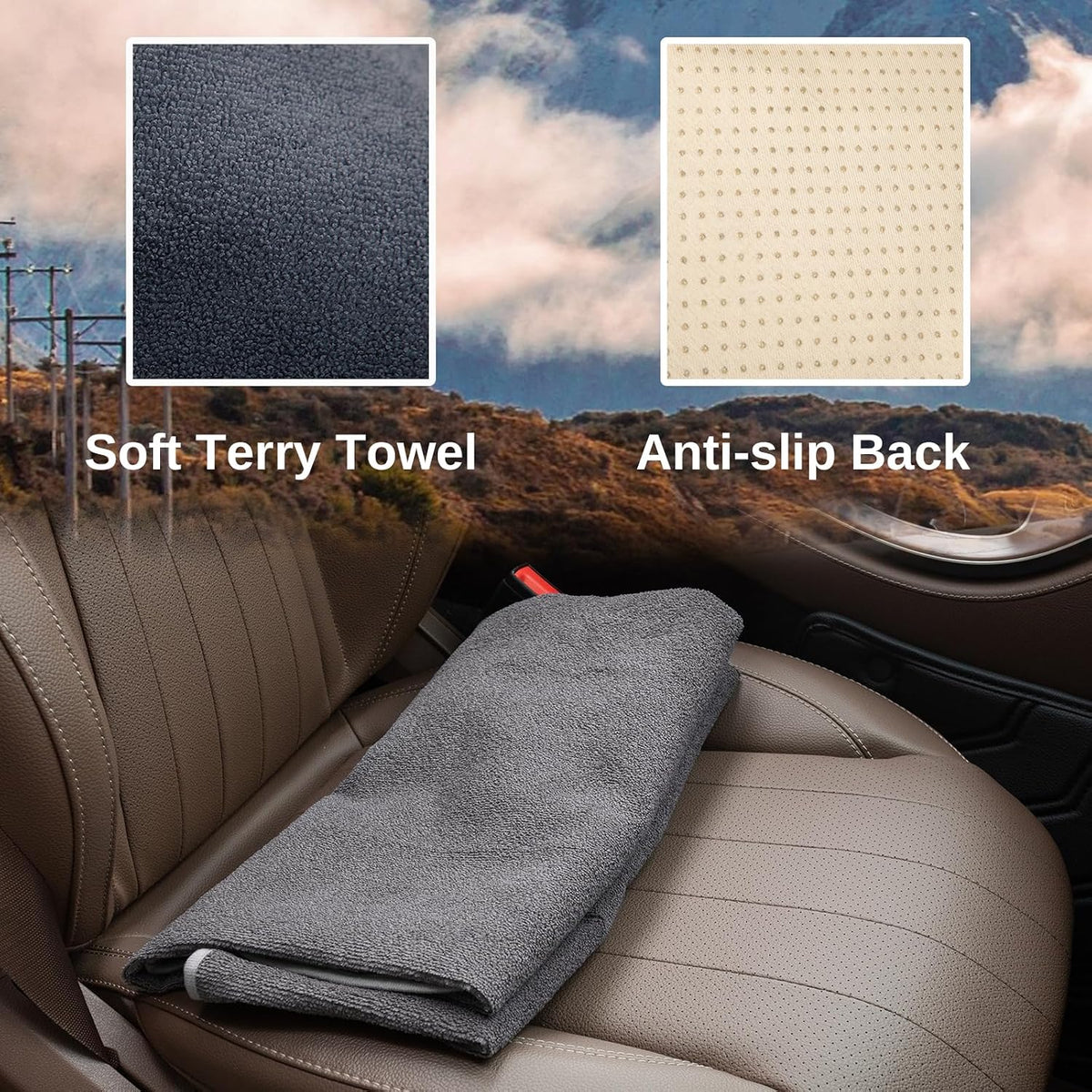 Prpeko Terry Cloth seat Cover Universal Waterproof Car Sport Towel Seat Cushion Non-Slip Sweat-Absorbent Towel Cloth Suitable for Gym Workout, Universal Fit for Car SUV Van-Grey
