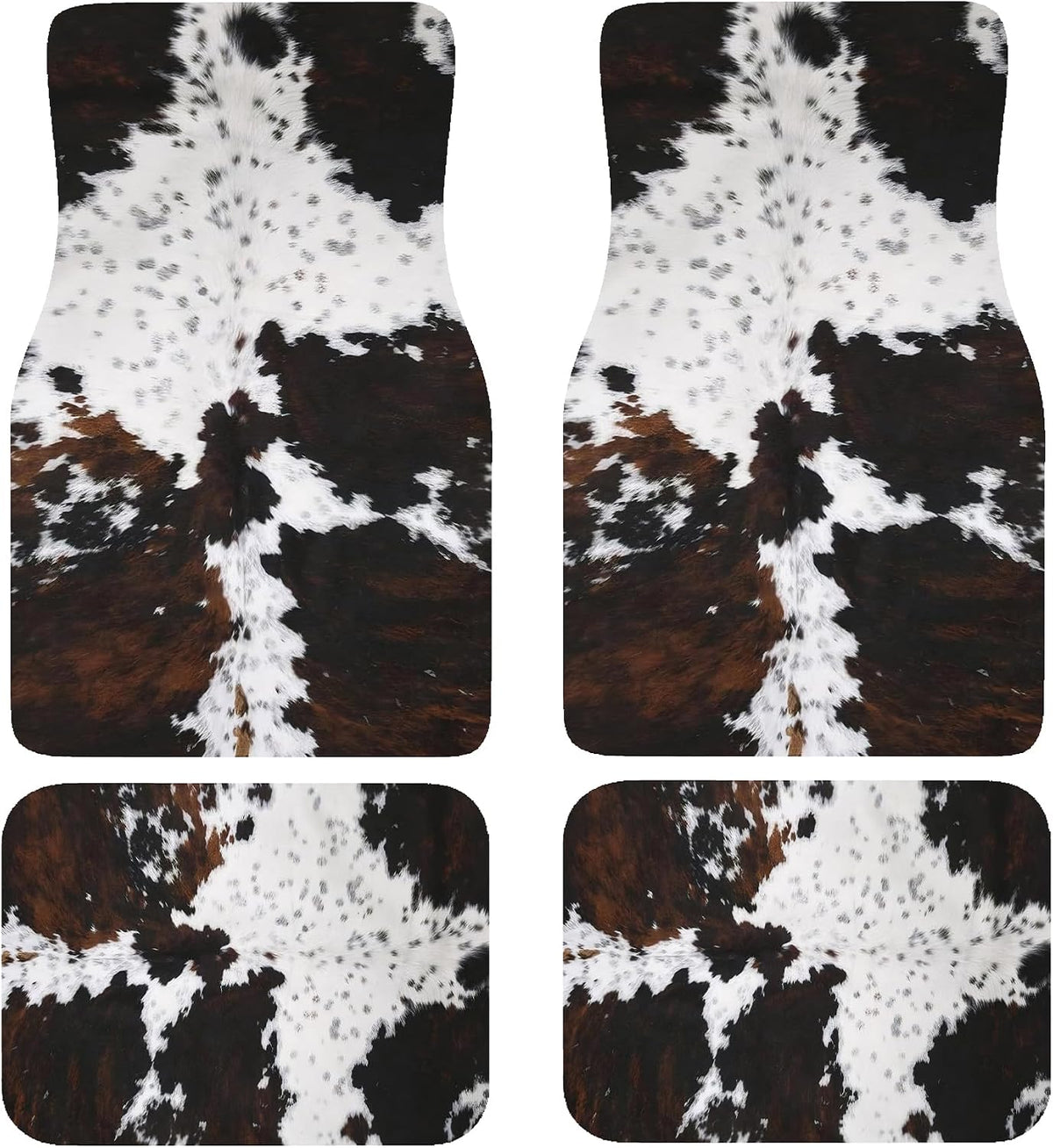 Artistic Fabric Car Floor Mats-Non-Slip Rubber Backing,Front (26.8x17.3in) & Rear (13x17.3in) Set-Water Absorbing, Durable Automotive Floor Liners with Stylish Patterns,Cowhide