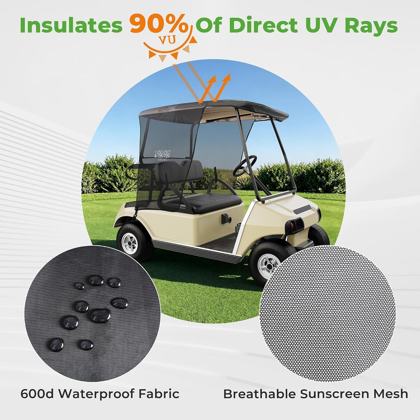 10L0L 2 Passenger Golf Cart Sun Shade Cover for EZGO TXT RXV & Club Car DS Precedent Tempo - Foldable UV Protection Cover Heat Blocking Design, Black