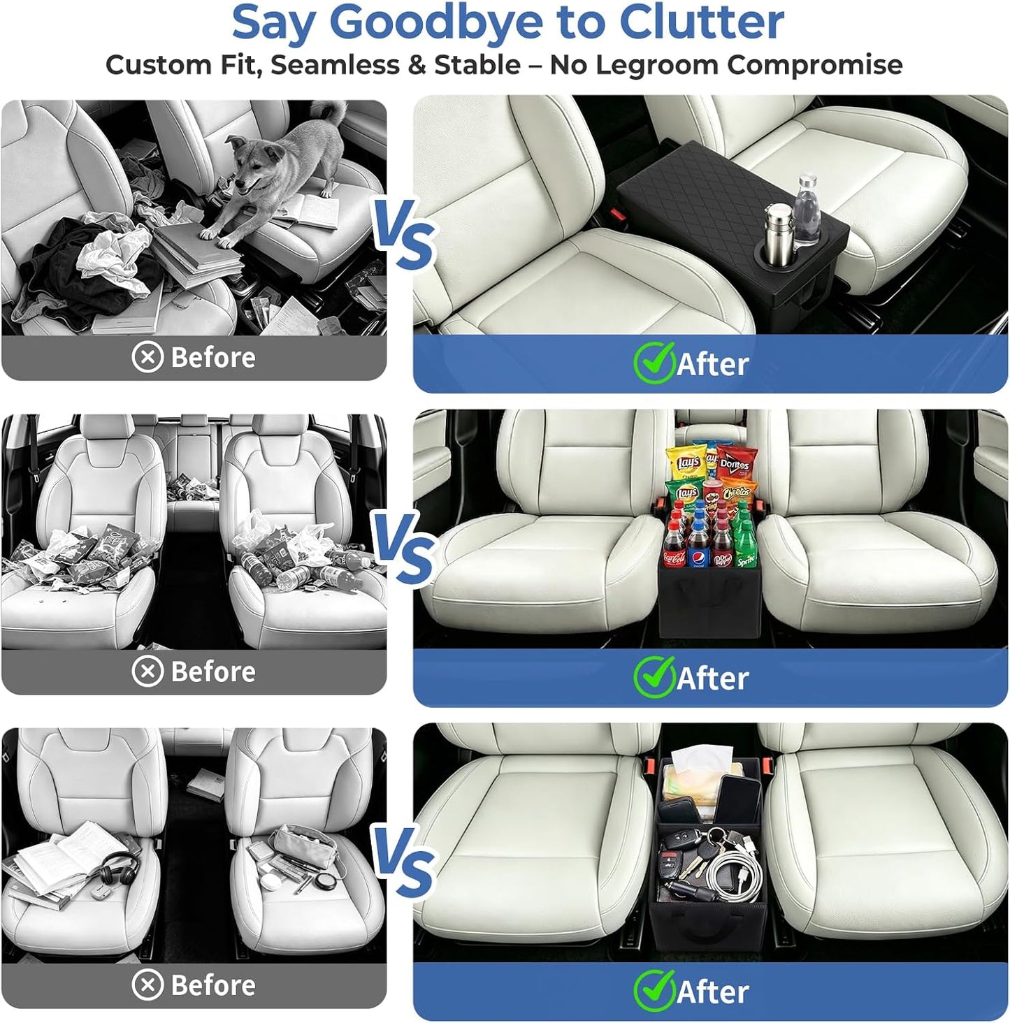 Car Seat Organizer For 2020-2025 Ford Explorer ST/XLT 6 Seater, Car Seat Aisle Storage Box with Cup Holders For 2017-2026 Chrysler Pacifia, Foldable Backseat Console Bin