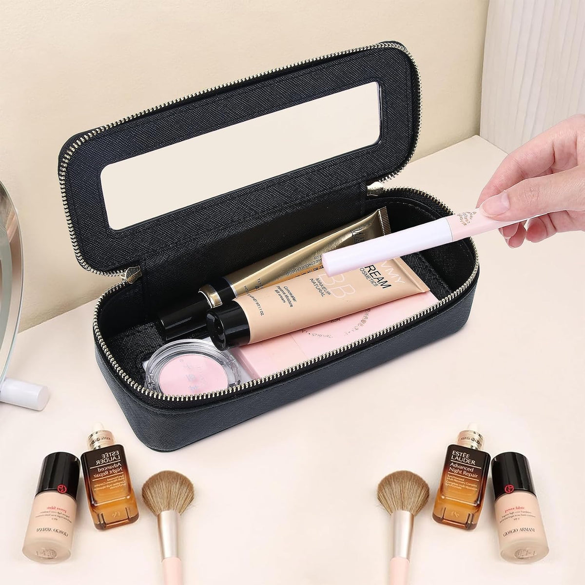 Pinkmik Makeup Brush Case, Black, SLIM