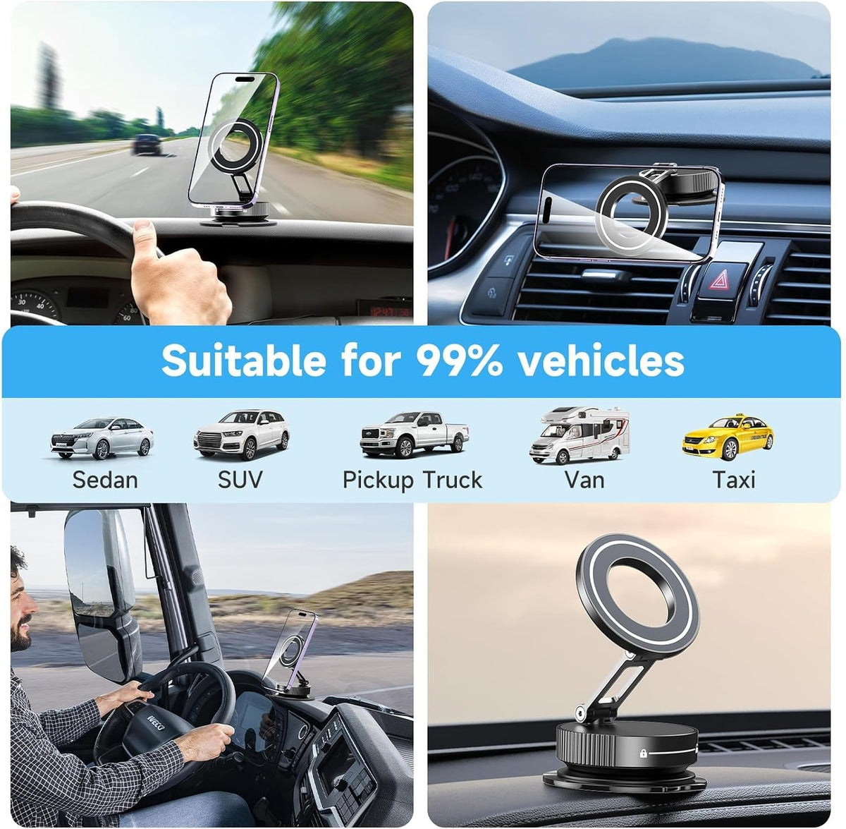 YAOKEEP Magnetic Car Phone Holder, Vacuum Magnetic Phone Mount