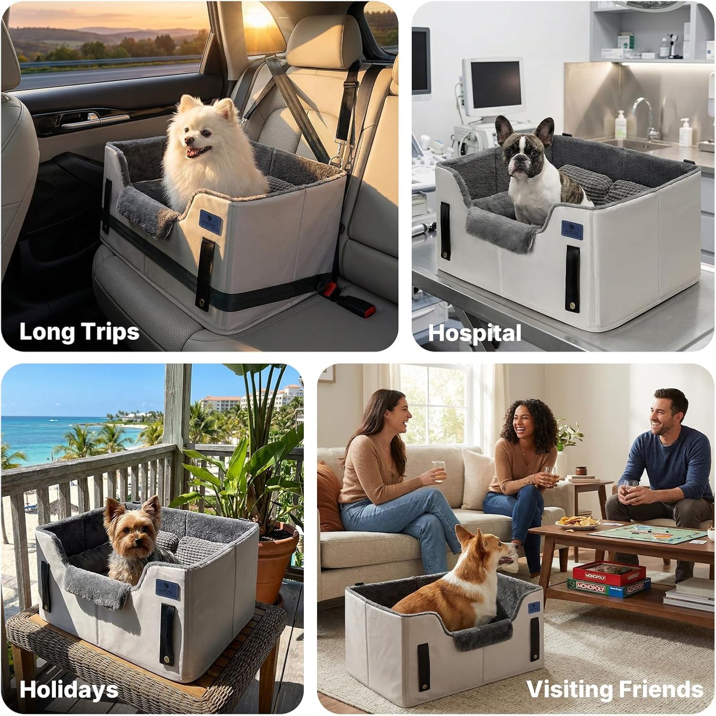Veehoo 2-in-1 Dog Booster Car Seat & Pet Bed for Small Medium Dogs up to 50lbs, Foldable Travel Car Seat with Safety Leash, Non-Slip Removable Washable Cover