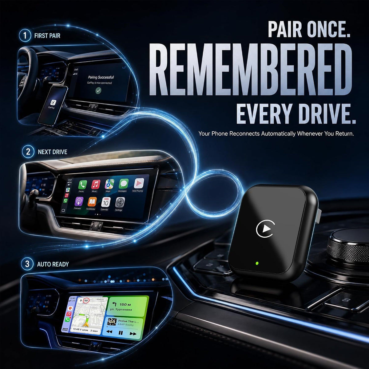 2-in-1 Wireless CarPlay Adapter for Apple CarPlay & Android Auto