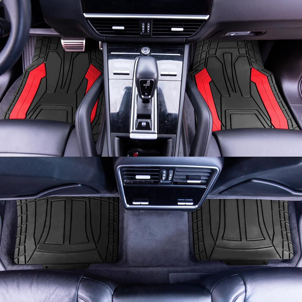 FH Group Automotive Heavy-Duty Rubber Floor Mats, Universal Fit Full Set, Climaproof, Trimmable for Most Sedan, SUV, Truck Floor Mats Red