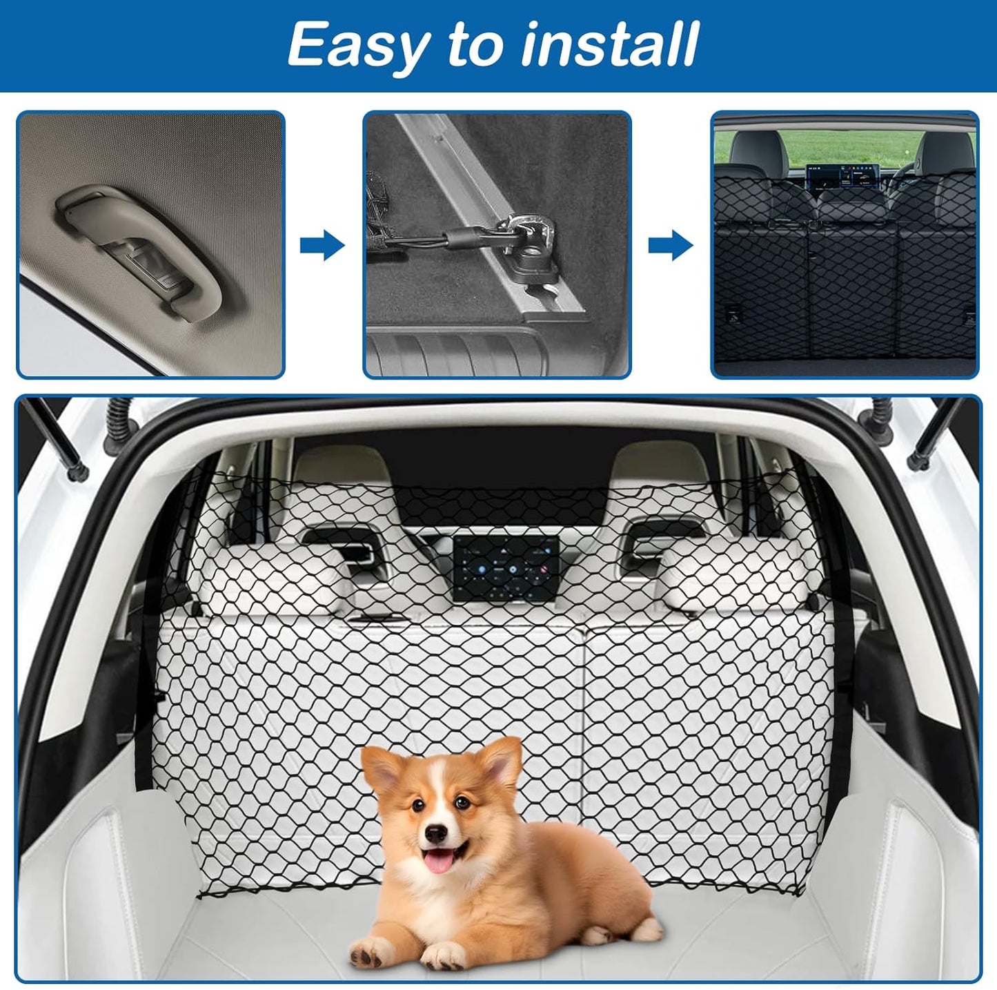 Dog Car Barrier Net Pet Car Divider Back Seat Barrier Net for Trucks, SUV, Full Sized Sedans Pet Restraint Car Backseat Divider Vehicle Gate Cargo Area Travel Trunk Mesh Net Screen Barricade