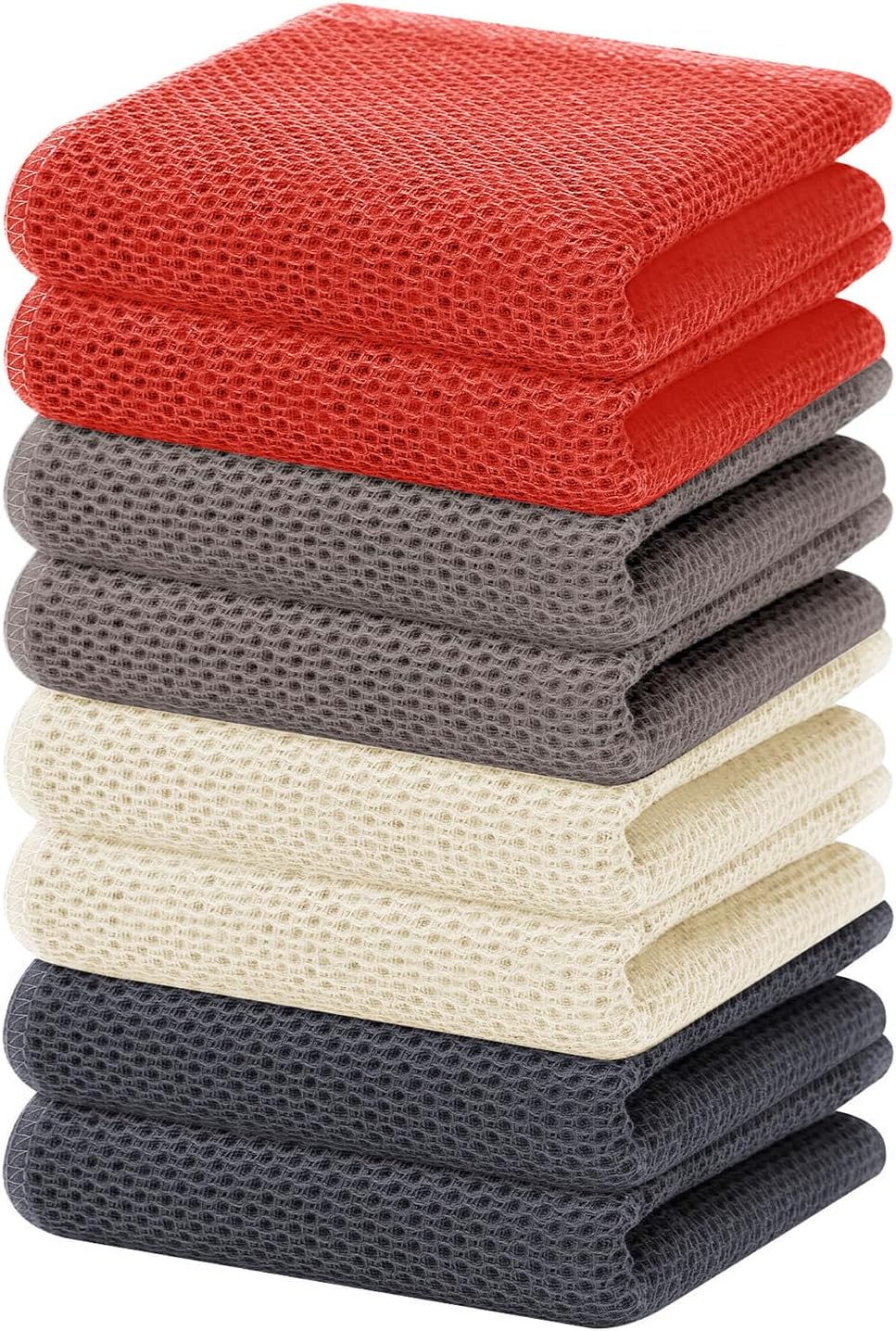 Homaxy 100% Cotton Waffle Weave Kitchen Dish Cloths 6-Pack, Dark Grey