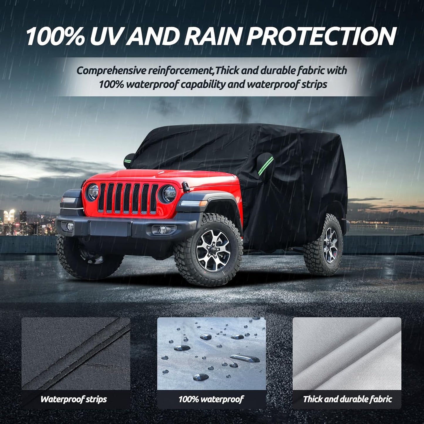 Cab Cover for Jeep Wrangler JK JL 4 Door 2007-2025 & Top Off, Jeep Wrangler Covers 4 Door Waterproof with Driver Door Zipper Windproof Straps All Weather Snow Rain UV Protection
