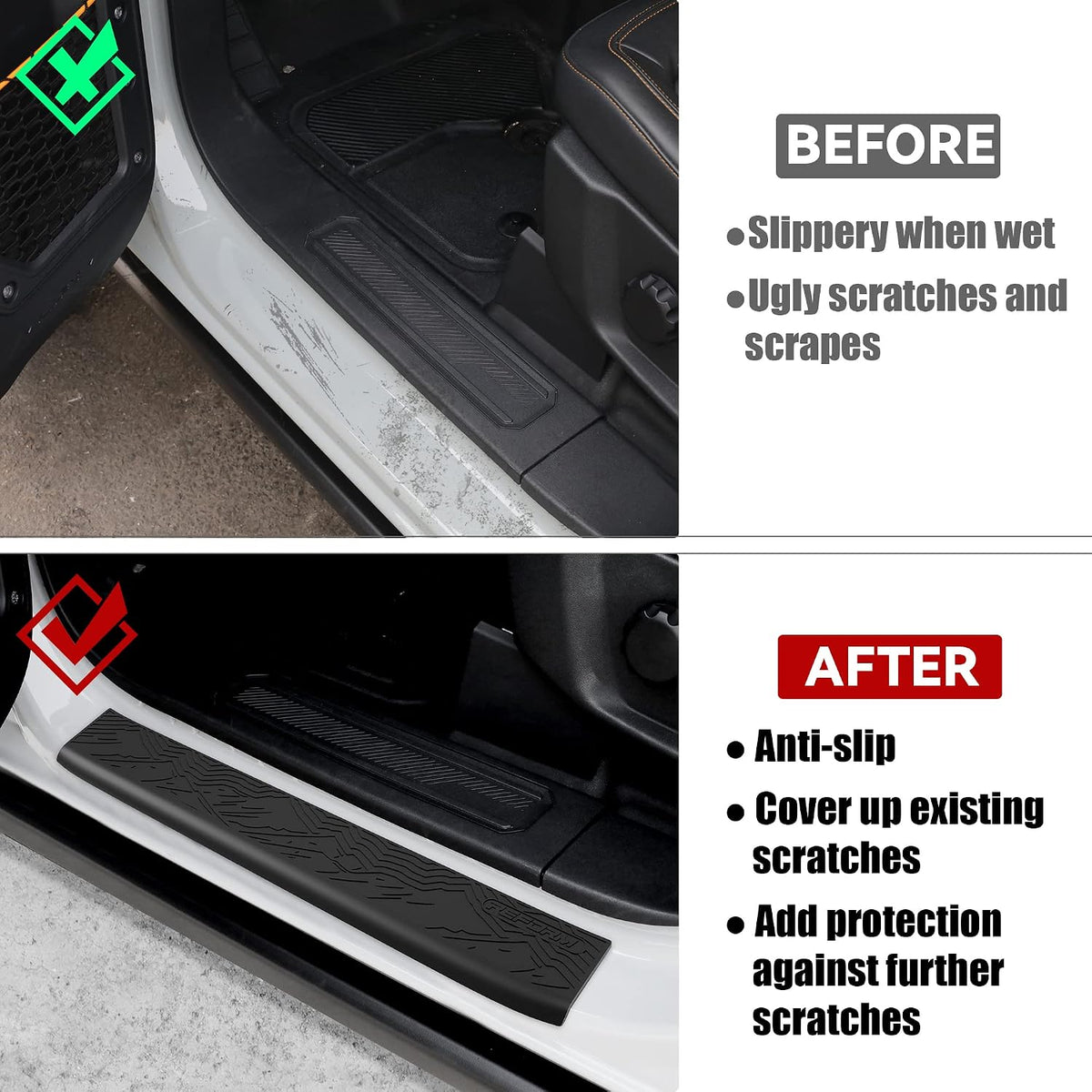 REFORM DESIGN Door Sill Guards Protectors Compatible with 2024 2023 2022 2021 Ford Bronco 2 Door, 2 PCS TPE Solid Door Edge Entry Cover Interior Accessories (‎for Bronco 2 Door)