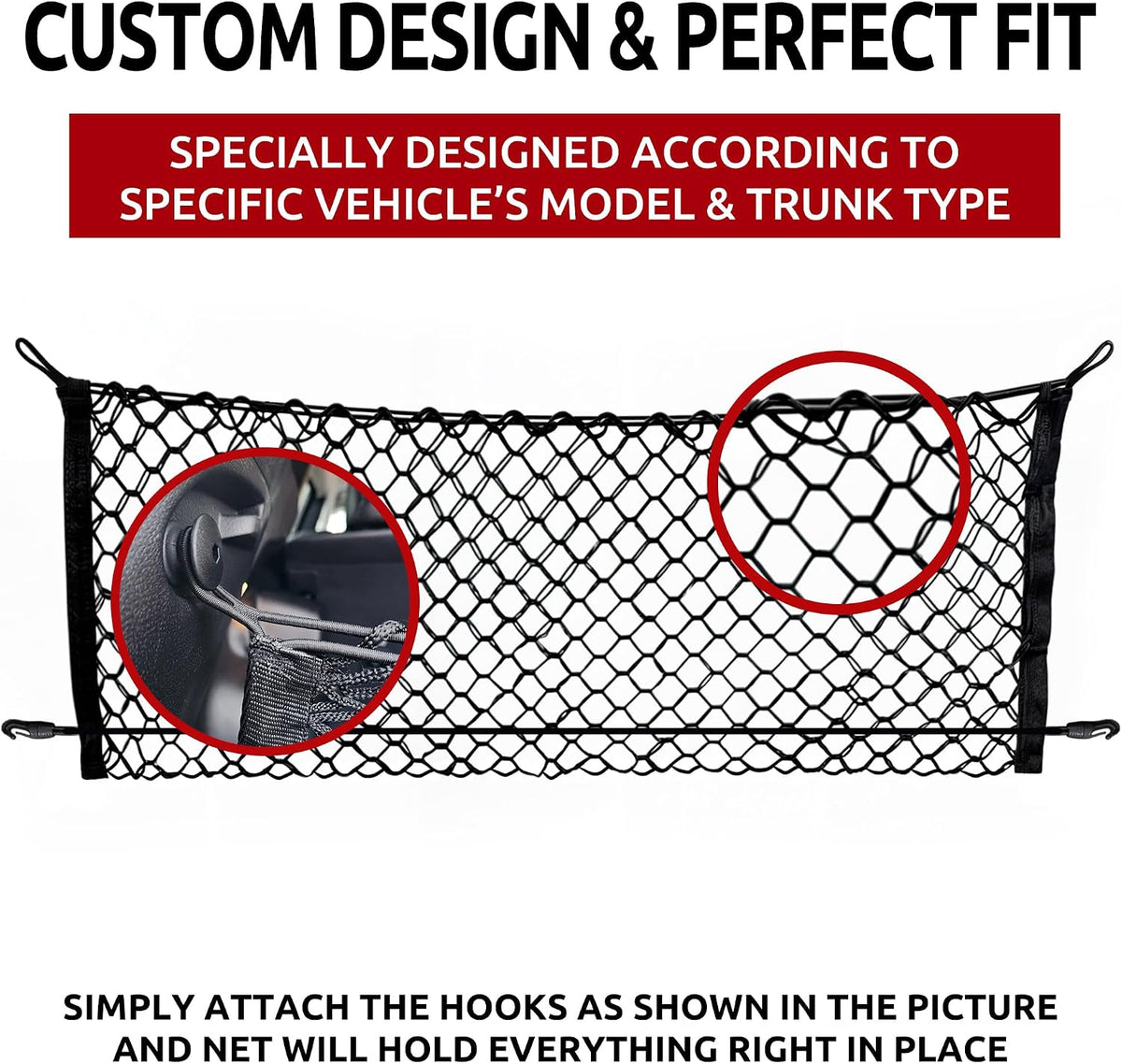 Envelope Style Elastic Trunk Mesh Cargo Net for Jeep Cherokee Latitude Limited 2019-2025 - Premium Trunk Organizers and Storage - Luggage Net for SUV - Best Car Organizer for Jeep Cherokee