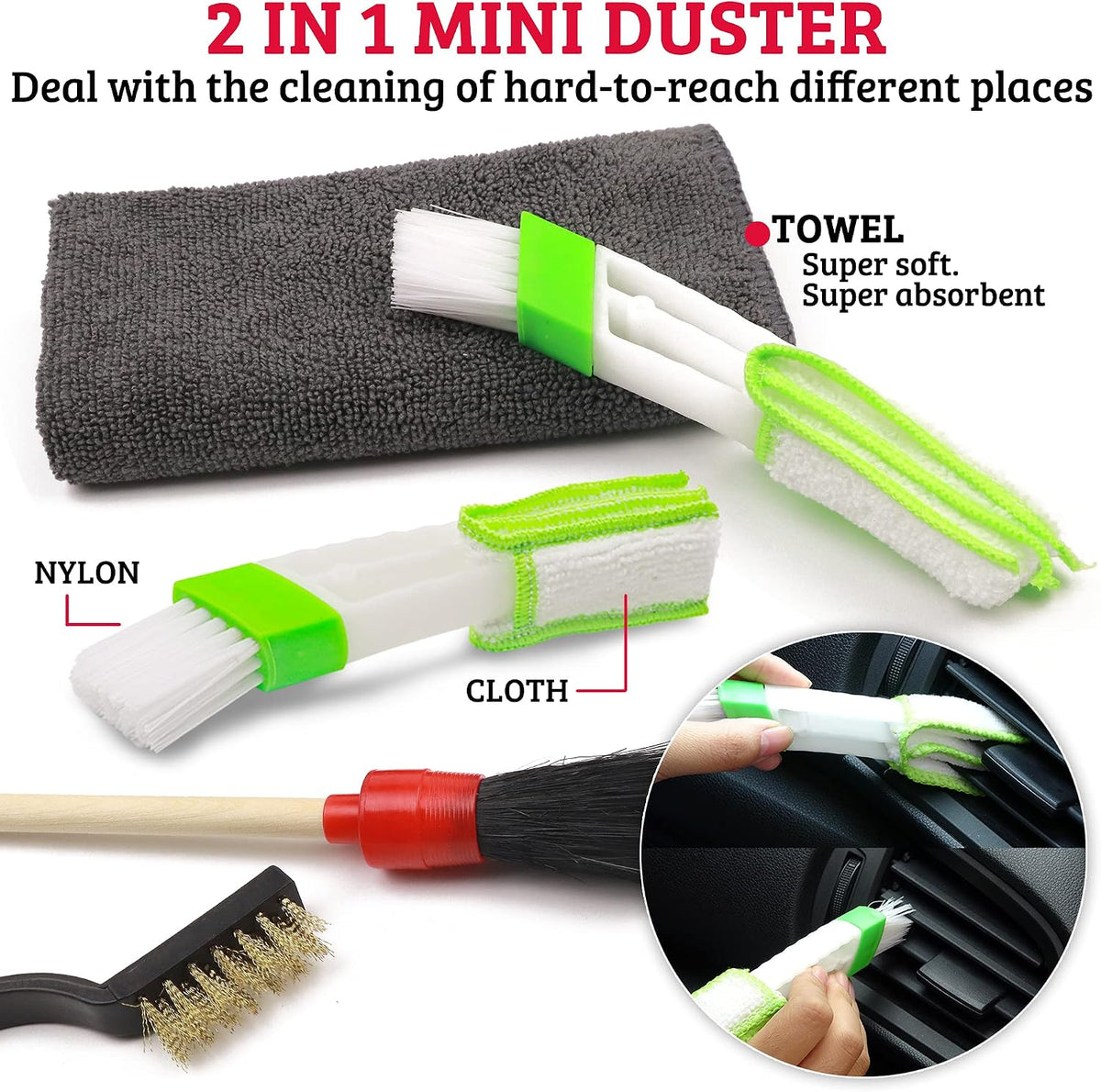 TAKAVU Car Detailing Kit, 12-Piece Set for Interior & Engine Bay Cleaning