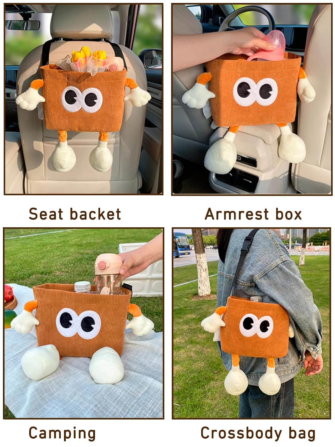 Car Cute 2 in 1 Trash Can with Tissue Holder Box Seat Back Bag Hanging over the Seat Organizer Plush Cartoon Animal Storage Garbage,Brown