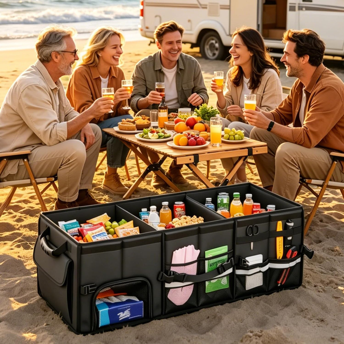 Trunk Organizer Car Organizer Leather Storage Box 3-grid Foldable