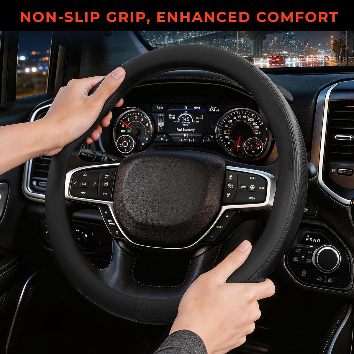 Steering Wheel Cover for Dodge Ram 1500 2500 3500 2012-2026, Black