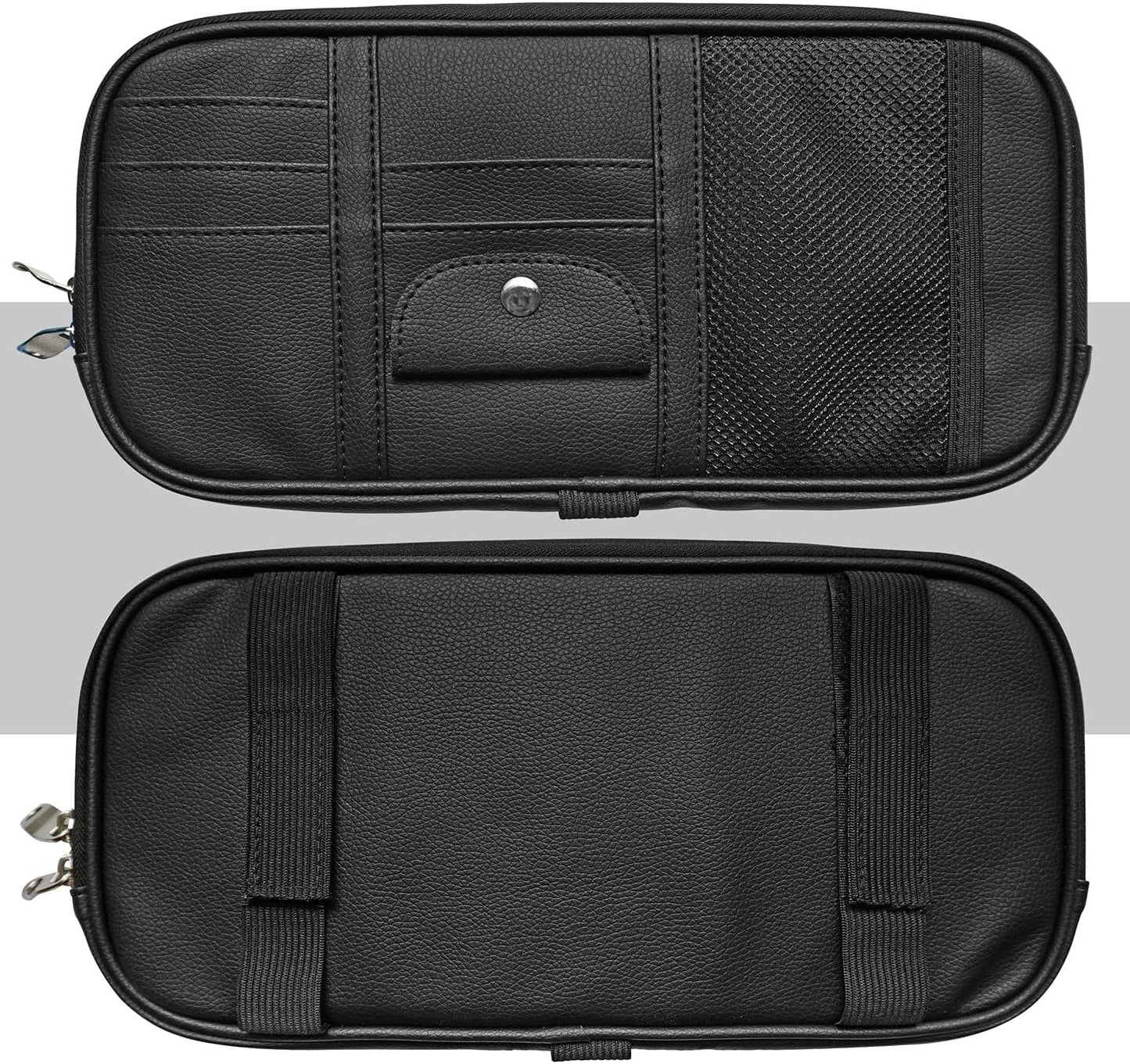 Da by Car Sun Visor Organizer, Multi-Pocket Visor Organizer Storage Pouch for Cars, SUVs & Trucks with Double Zippers, Elastic Bands & Glasses Clip - Organizes Essentials Keep Tidy (Black)