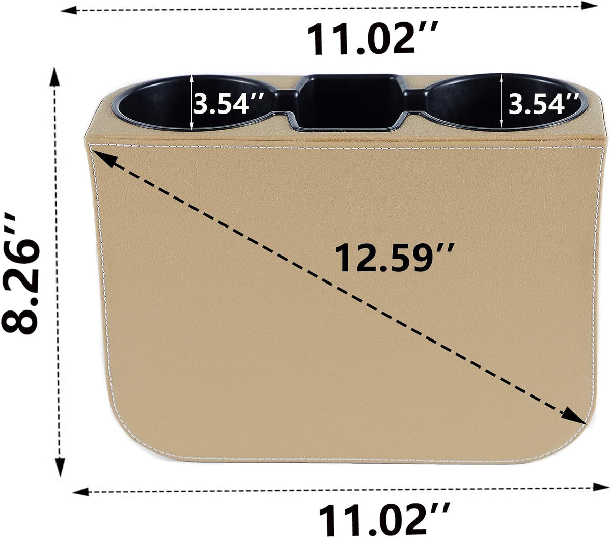 IOKONE Cup Holder for Car, Console Side Pocket, PU Leather Cover, Beige