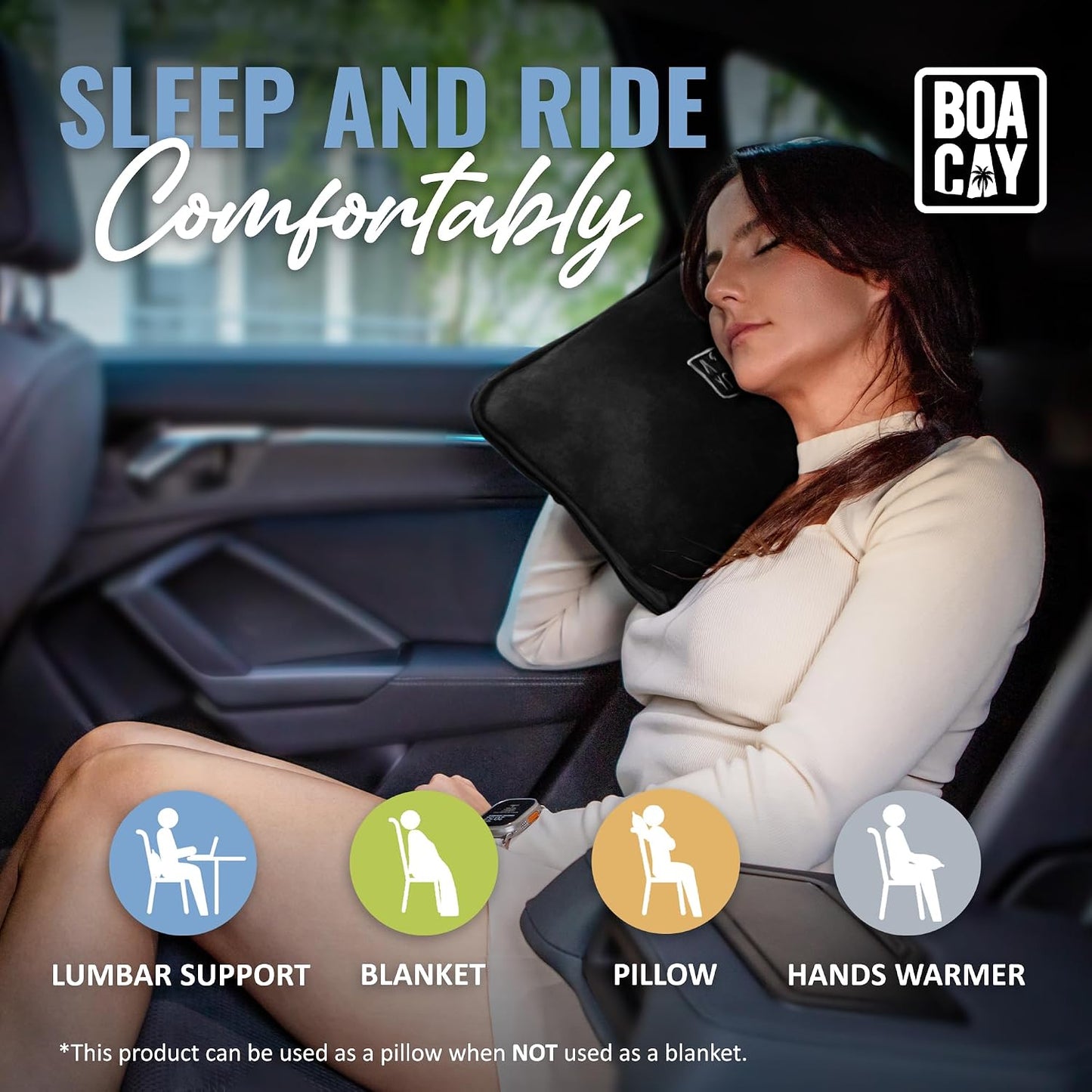 BOACAY Soft & Warm Travel Blanket for Airplane & Car - Long Flight Essential for Women, Men, Kids - Compact Pillow with Luggage Sleeve & Backpack Clip