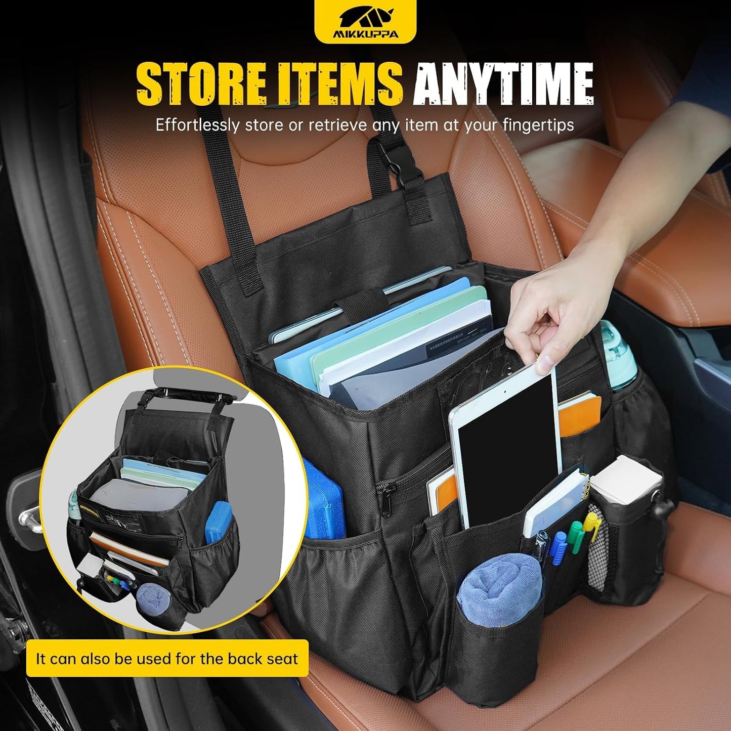 MIKKUPPA Car Front Seat Organizer - Upgraded Enlarged Passenger Seat Organizer with Dedicated Laptop Tablet Storage & Cup Holder, Suitable for Car File Organizer & Patrol Bag Law Enforcement