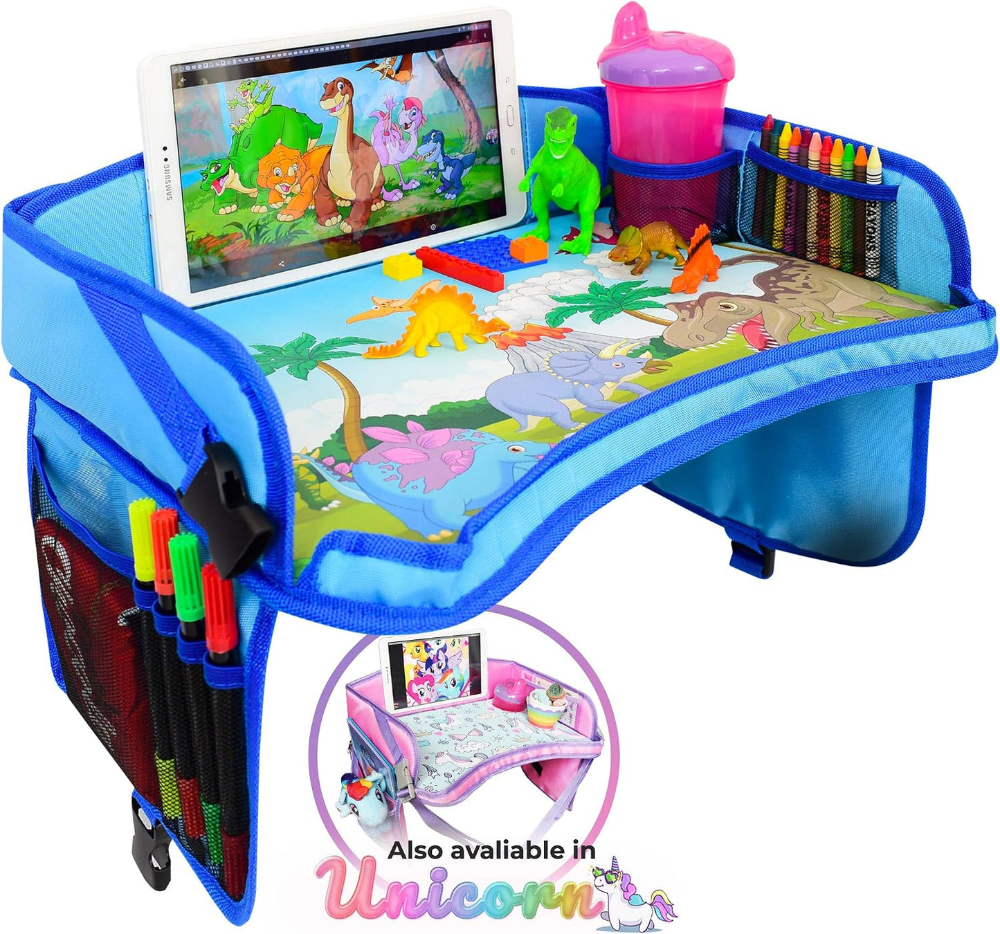 ecoZen Lifestyle Kids Travel Tray & Toddler Lap Desk Organizer - Airplane and Car Seat Table for Road Trip Essentials - Airplane Must Haves for Toddlers - Carseat Tray Kid Travel - Lap Table