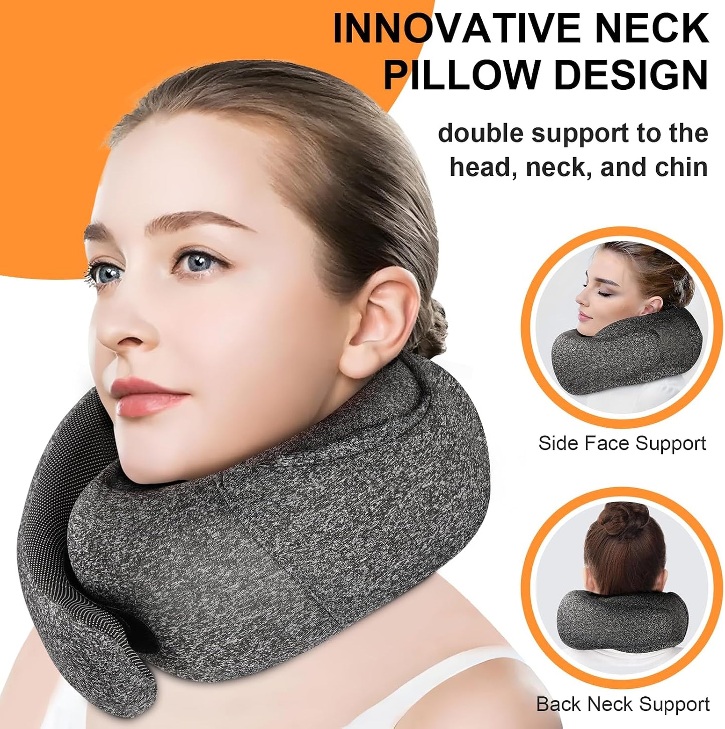 Travel Pillow - Hooded Neck Pillow Airplane Memory Foam Filling for Plane, Office, Cars Sleeping, Road Trip, Long Flights, Airplane Travel Essentials, Includes Eye Mask & Earplugs (Dark Gray)