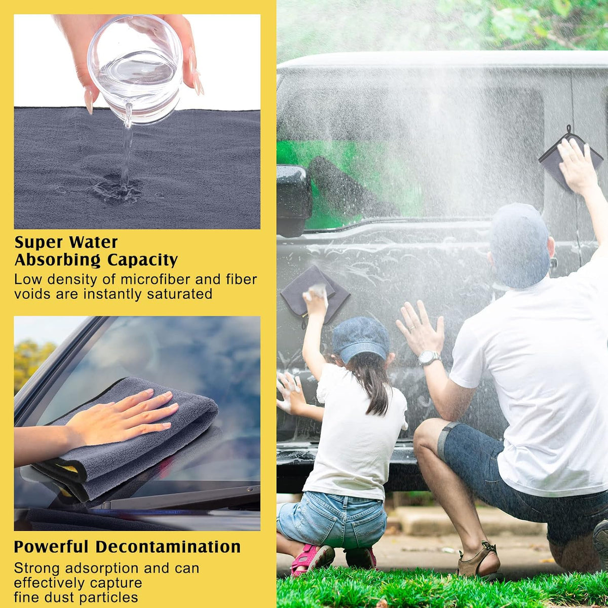20 Pcs Microfiber Car Drying Towels 800 Gsm Thick Plush, Grey and Yellow