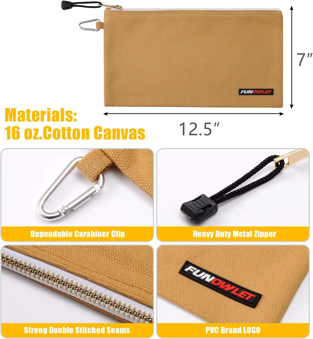 FunOwlet Utility Canvas Zipper Tool Bag, 4 Pack