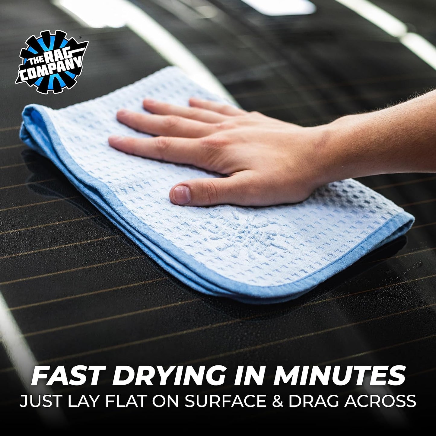 The Rag Company Dry Me A River, Professional Korean 70/30 Blend Microfiber Waffle-Weave Drying & Detailing Towels, Soft Suede Edges, 390 GSM, 16x24 Inches, Light Blue, 3-Pack