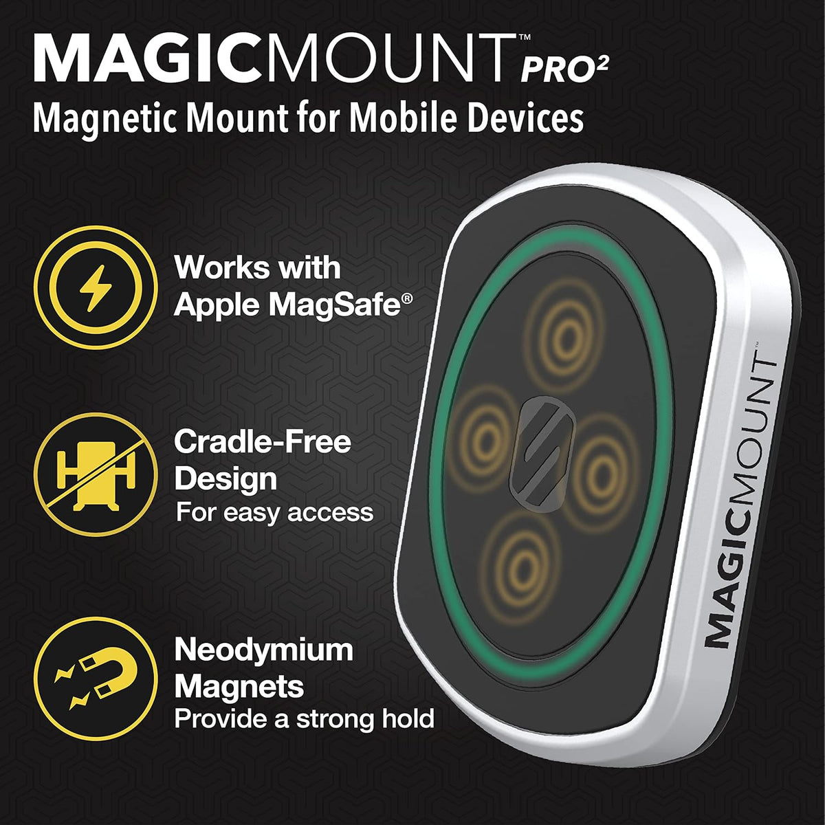 Scosche MP2FM-XCES0 MagicMount Pro2 Universal Flush Magnetic Cell Phone Car Mount Kit Compatible with MagSafe, iPhones, Galaxy, Pixel & All Smartphones