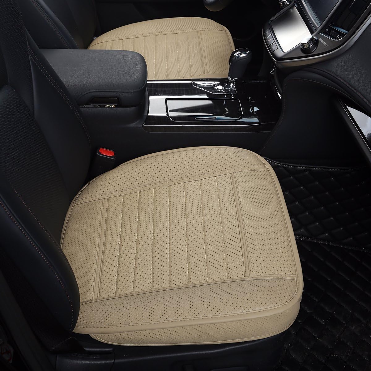 Car Seat Protector Single Seat Cover Without Backrest PU Leather Front Car Seat Cushion Cover Car Seat Cover,1pcs (Beige-B)