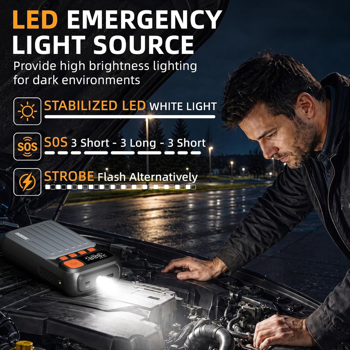 12V Car Battery Jump Starter with 160PSI Air Compressor, Jump Box