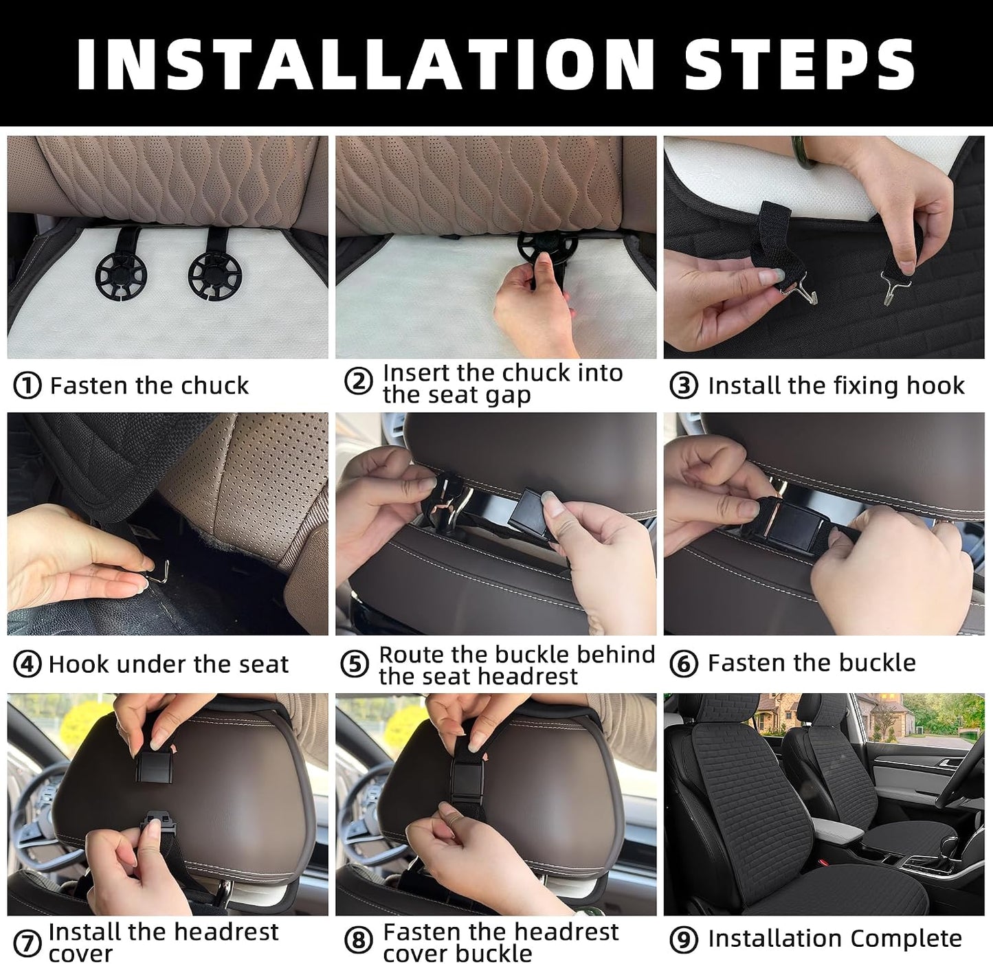 Linen Car Seat Covers Front Seat Covers - 2 PCS Durable & Non-Slip Breathable Cloth Fabric Car Seat Protector, Universal Fit for Most Automotive, Vans, SUVs, Trucks - Black