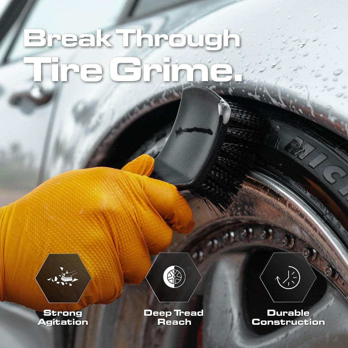 Blackline Stiff Bristle Tire Brush - Heavy-Duty Deep Clean for Tires & Mats