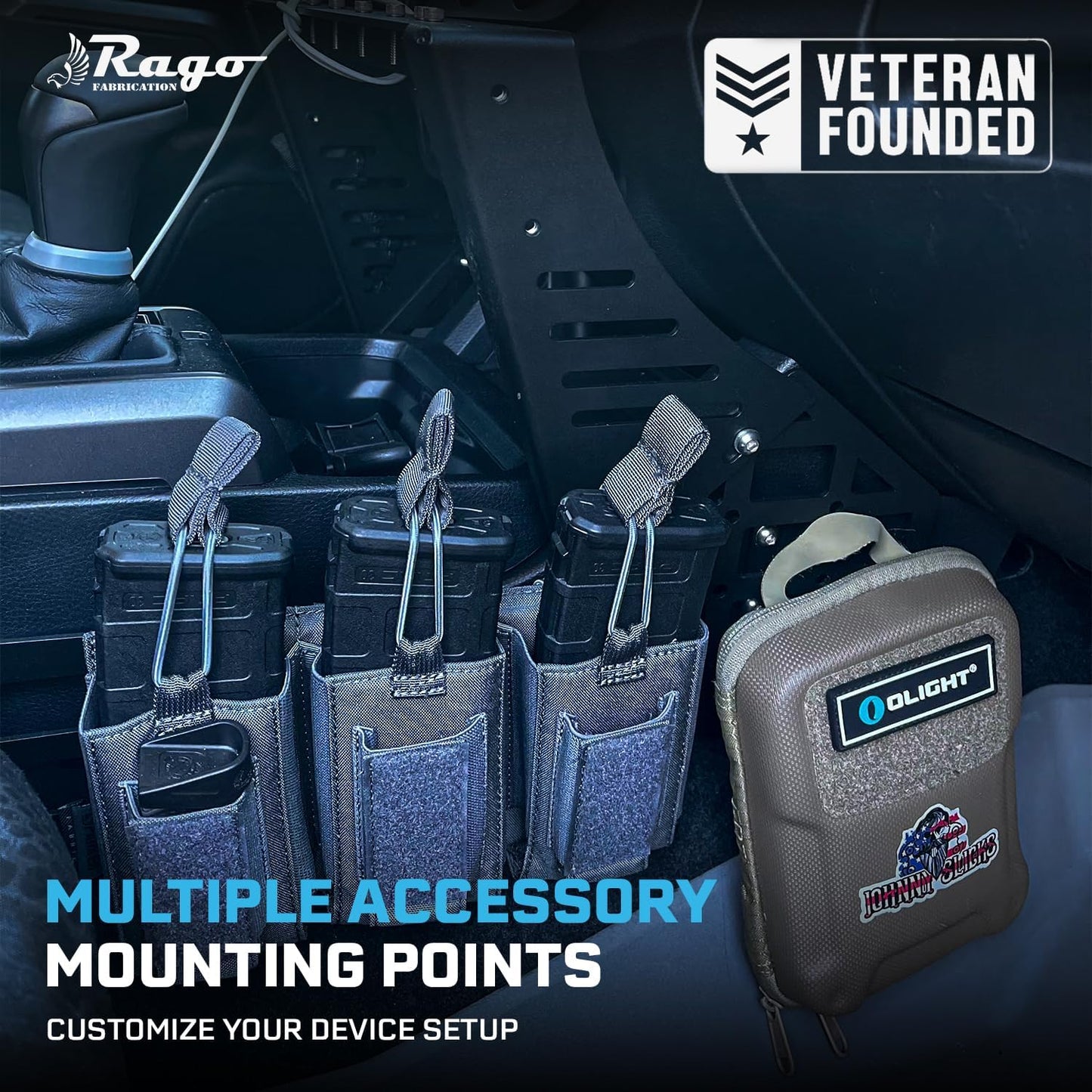 Rago Center Console Molle Storage Panel for 3rd Gen Tacoma 2016-2023 | Interior Organizer, Modular Gear Mount System for Tablets & GPS