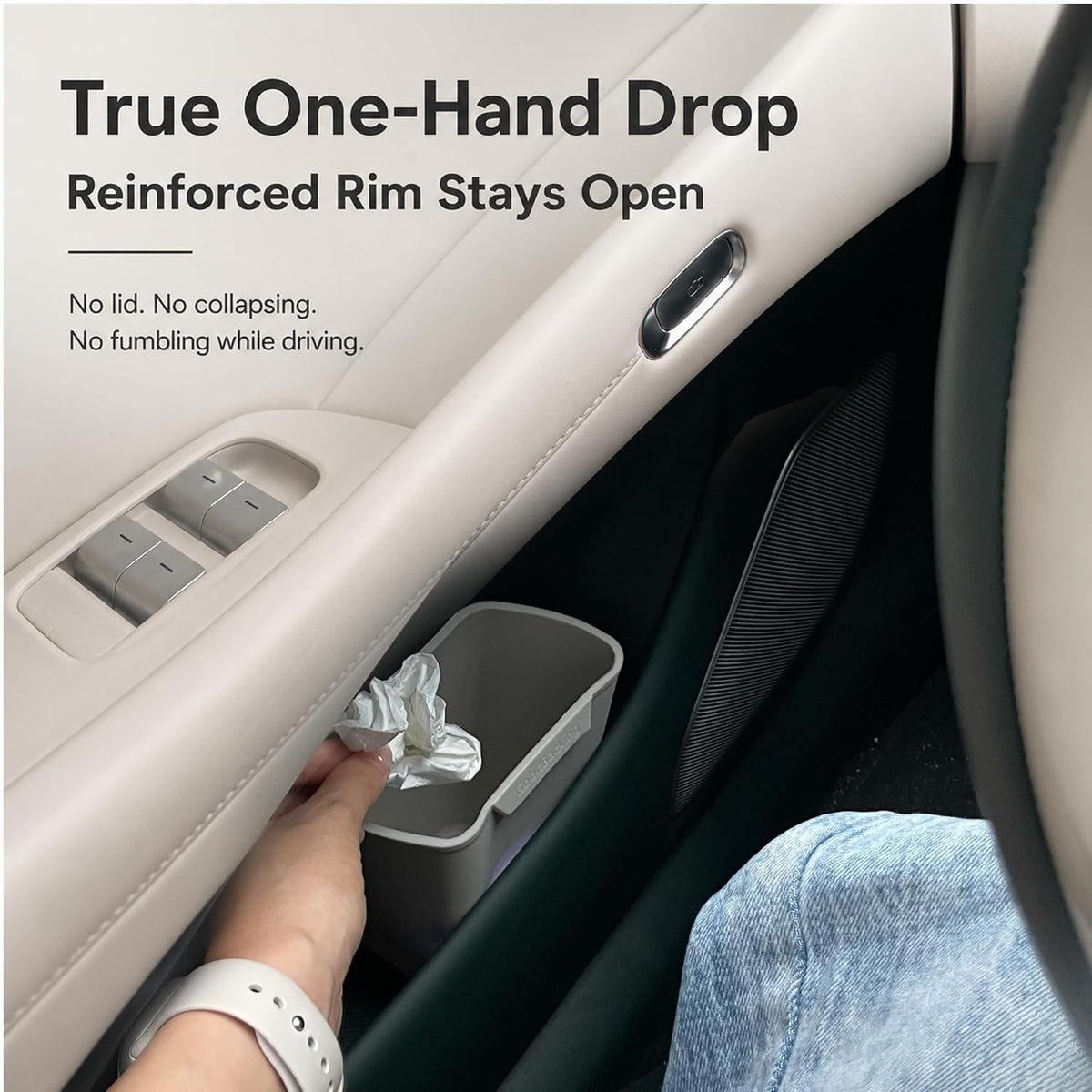 2-Pack White Silicone Car Trash Cans for Door Pockets, Stay-Open