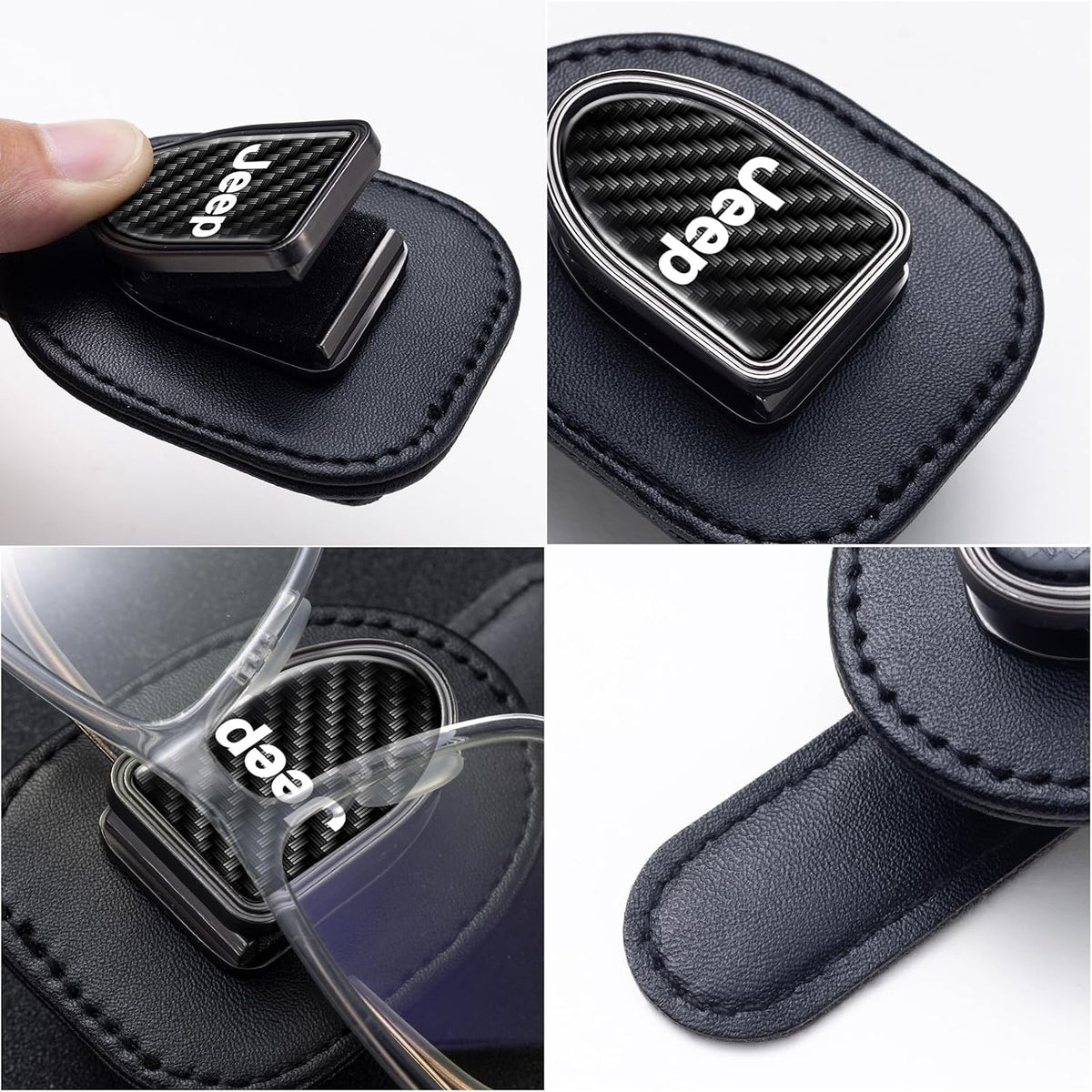 Sunglasses Holder, Leather Glasses Holders Compatible with Jeep Series Car Sun Visor, Eyeglasses Hanger and Ticket Card Clip Eyeglasses Mount for Car, for Accessories, Black