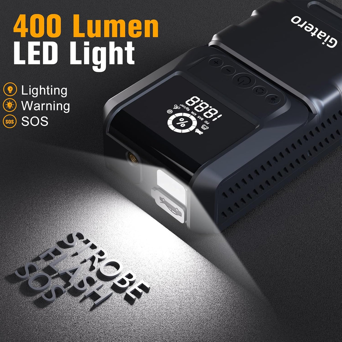 Q13 6000A Portable Car Jump Starter with Air Compressor 150PSI, Car Jumper Starter Portable(10.0L Gas/8.0L Diesel), 12V Jump Box with 3 Modes Flashlight & Jumper Cable, LCD Display Power Bank