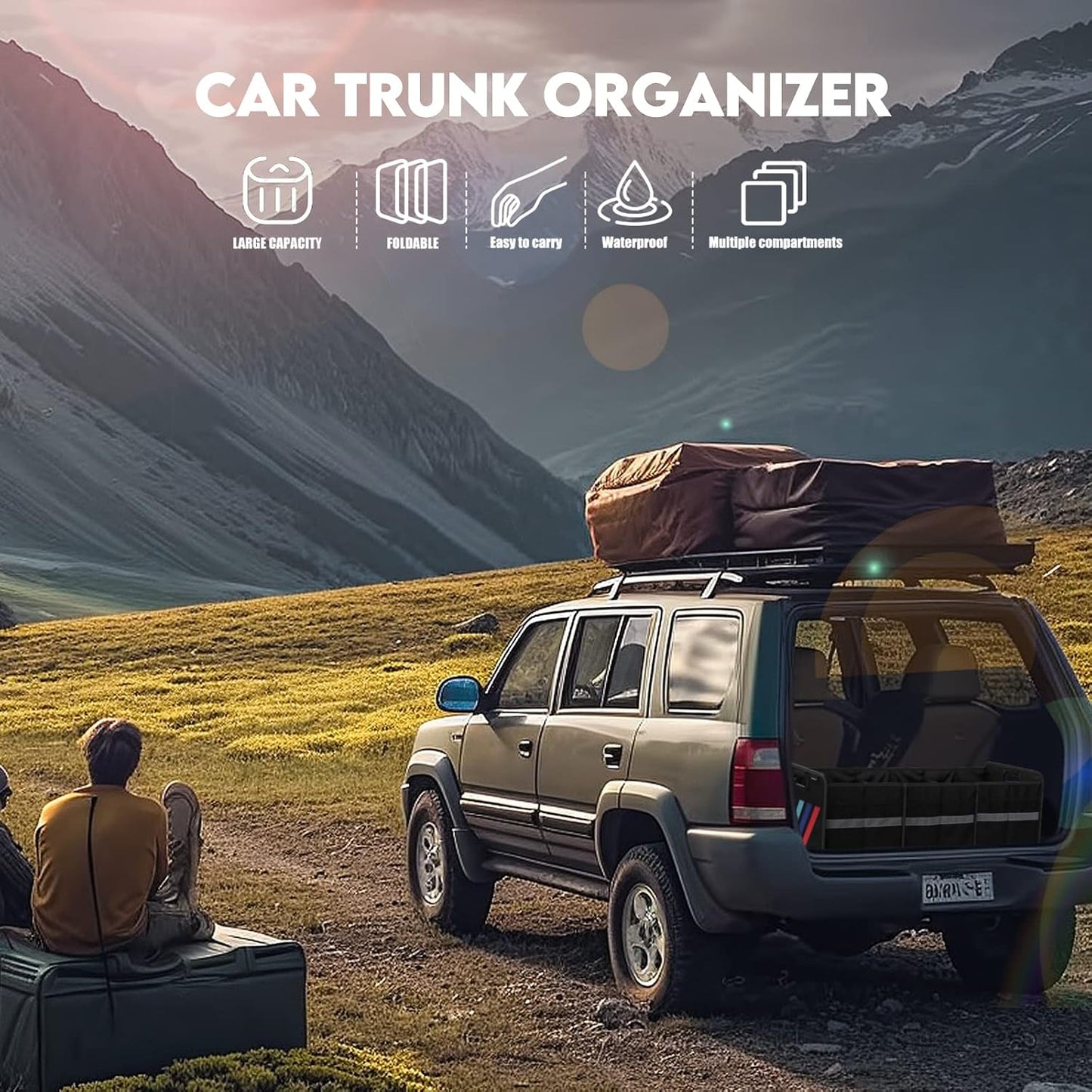 Trunk Organizer for Car， Collapsible Trunk Organizer with Multi Pockets, 3 Compartments Storage Organizer for Car SUV, Truck, Sedan