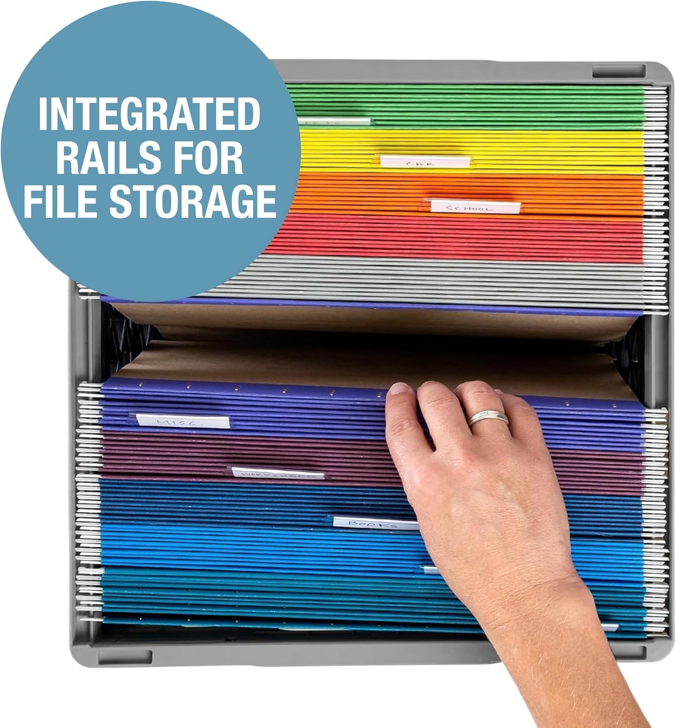 CleverMade Heavy Duty Collapsible Milk Crate, 25L, 3 Pack, 50 lb, Ocean | Stackable plastic storage crate with file rails for hanging folders and organizes garages, classrooms, offices and car trunks