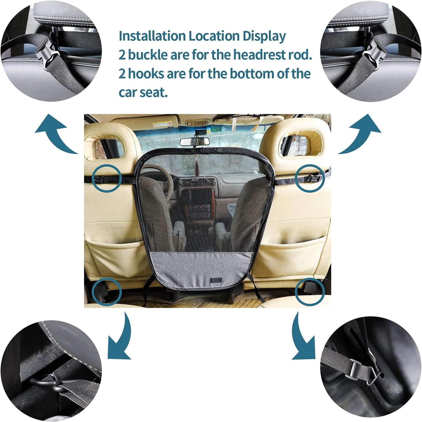 Petsfit Dog Car Barrier Vehicle Pet Barrier Backseat Mesh Dog Car Divider Net with Adjusting Rope and Hook Suitable for SUV Pickup and Small Cars