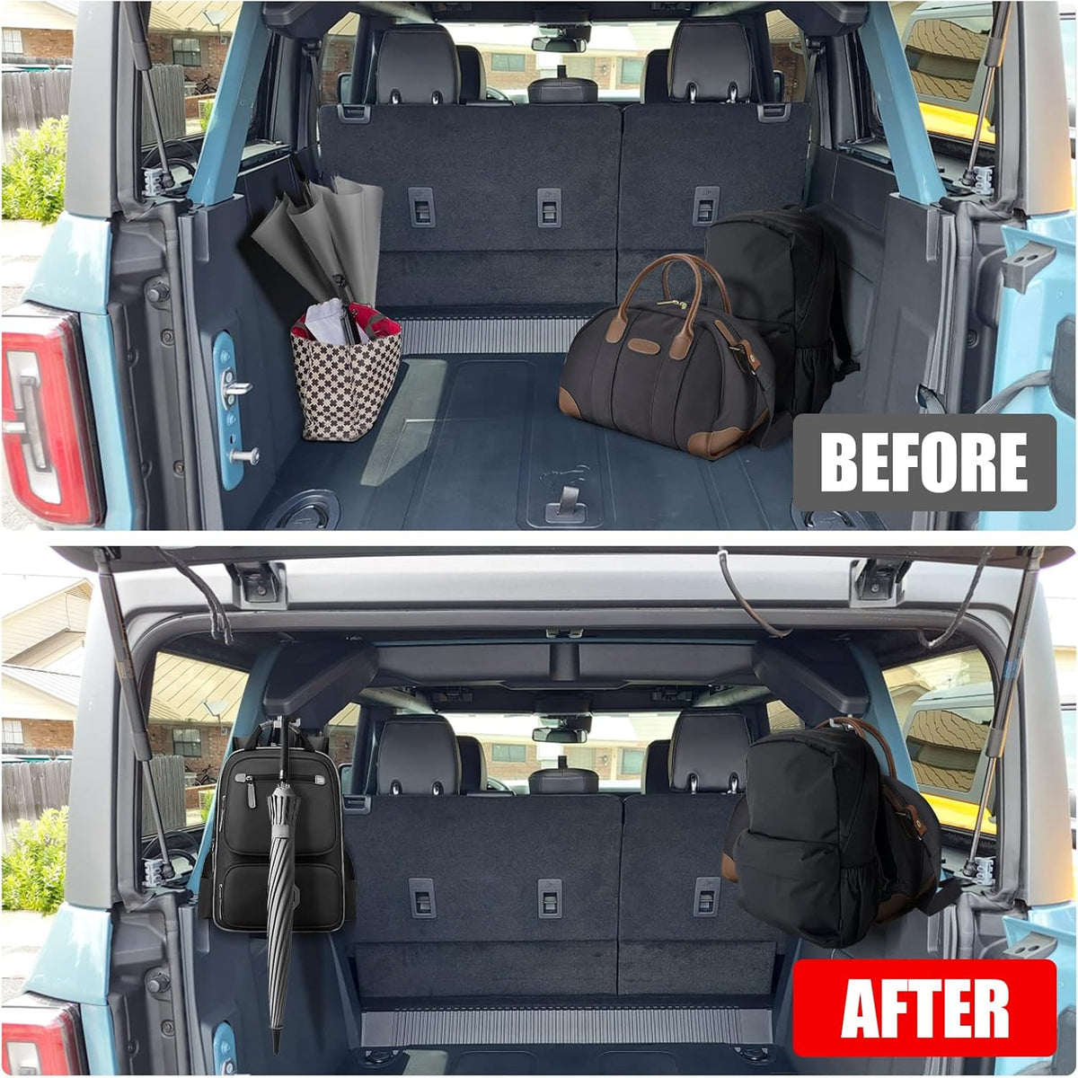 Mabett Aluminum Trunk Grocery Bag Hooks for Ford Bronco Accessories 2026 2021-2025 4-Door Black Interior Organizer (T+J-Shaped)