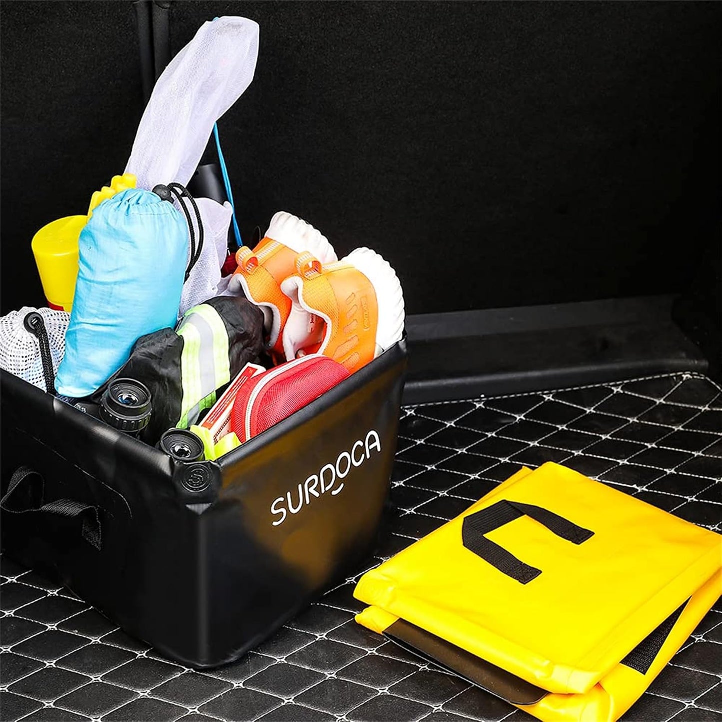 SURDOCA Fully Waterproof Car Trunk Organizer, Foldable Truck Organizer, Multifunctional Collapsible Car Storage Bag, Anti-Mud Trunk Storage Organizer 18 Liters