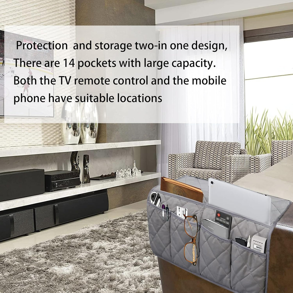 Armchair Caddy for Recliner - Sofa Armrest Organizer with 14 Pockets