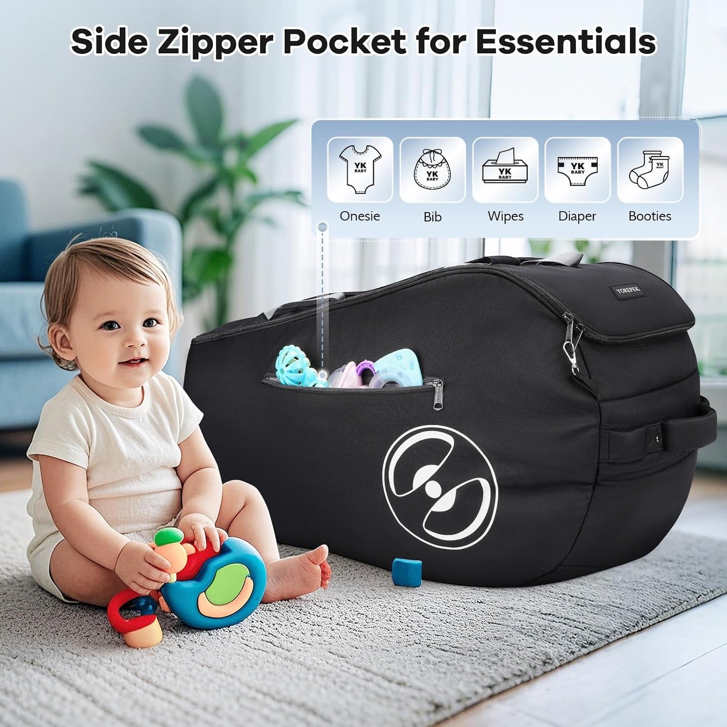 YOREPEK Infant Car Seat Travel Bag for Airplane with Wheels | Fits Doona Car Seat Stroller and Base, Padded Carseat Bags for Air Travel, a Side Pocket for Baby Travel Essentials