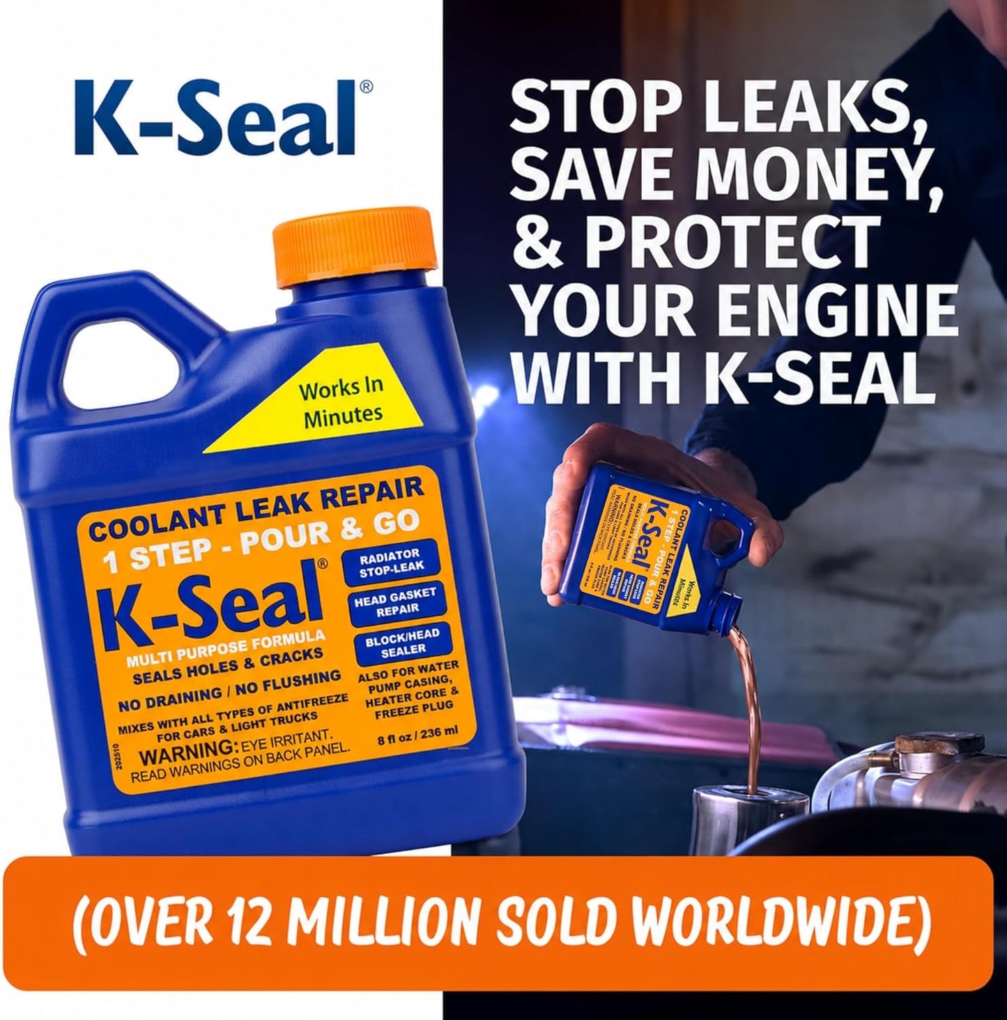 K-Seal ST5501 Multi-Purpose One Step Coolant Leak Repair, 8oz, Pour and Go, Mixes with All Antifreeze, No Flushing Required