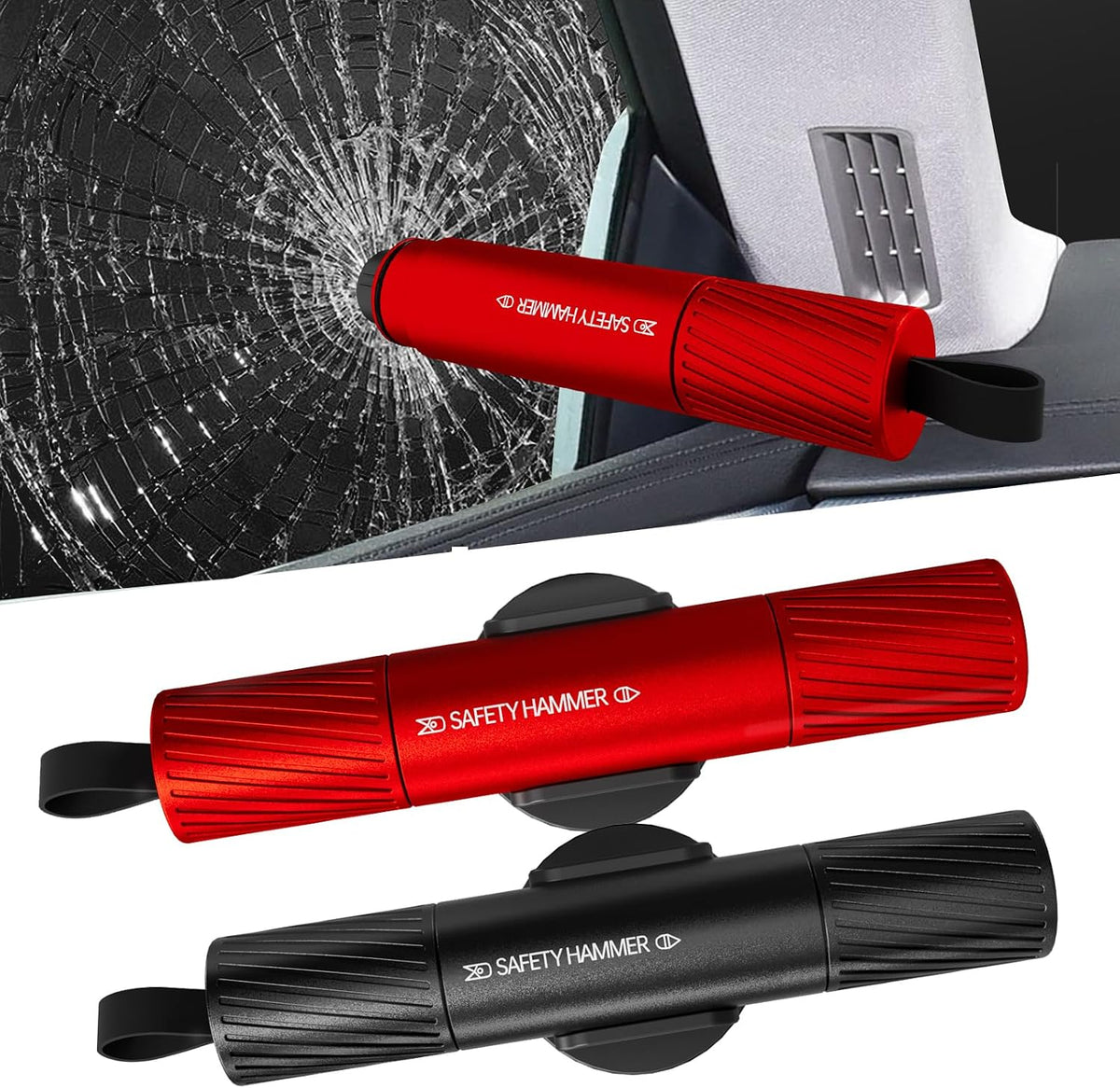 2 Pack Car Safety Hammer Car Window Breaker Seatbelt Cutter Emergency Escape Tool Car Glass Breaker for Land and Underwater Life-Saving Car Safety Kit Essentials Car Accessories(Black+Red)