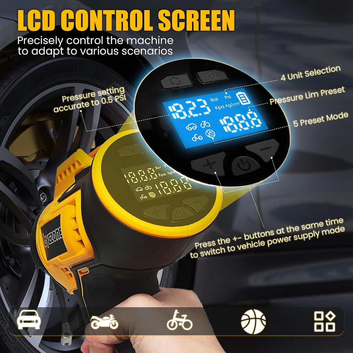 160 PSI Cordless Tire Inflator, 12V DC Dual Power, 2000mAh Battery