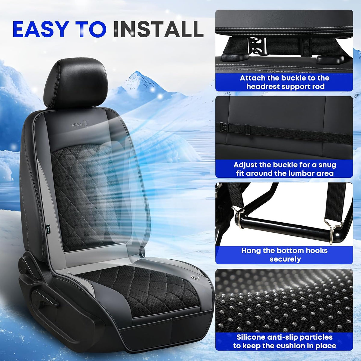 FLORICH Cooling Car Seat Cover, Ventilated Seat Cushion Cooling Car Seat Pad for Summer Driving with 8 Powerful Turbo Fans Universal Fit for Car SUV Truck Van-Grey