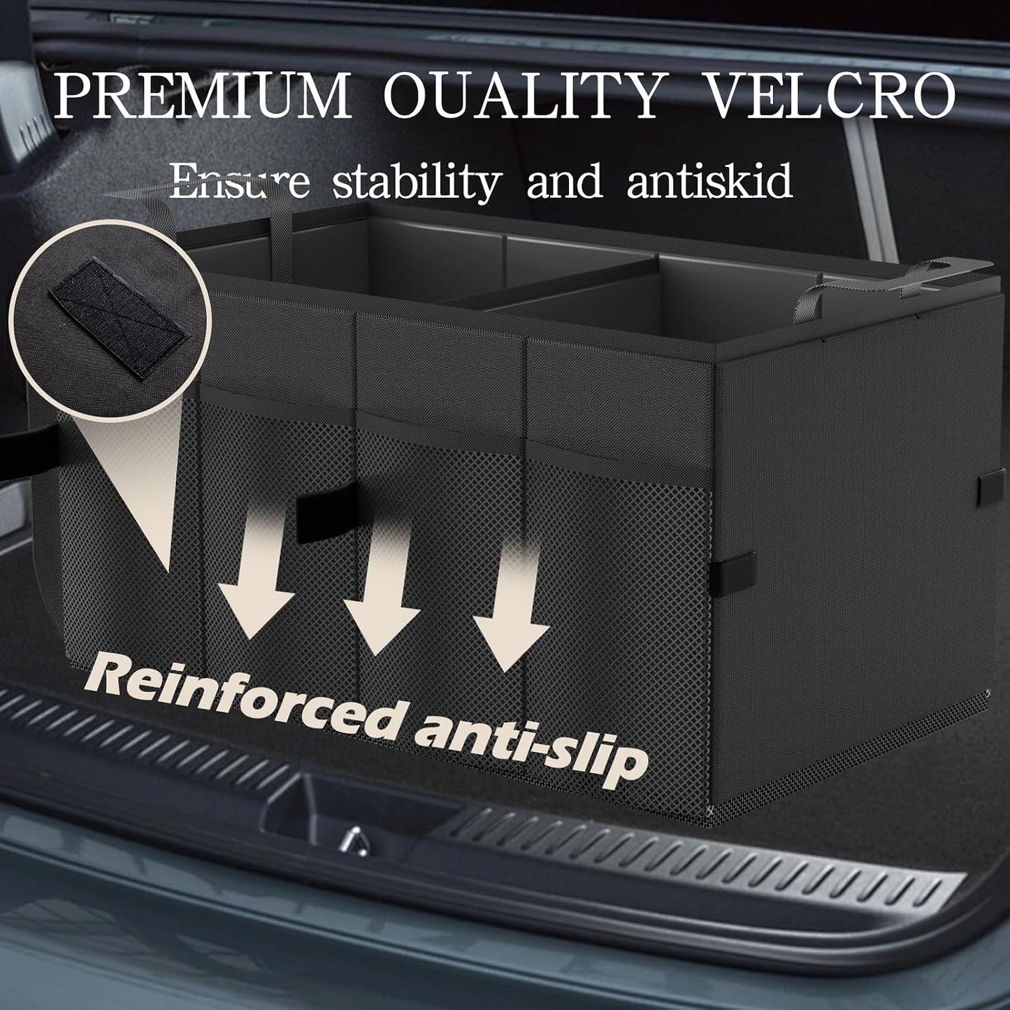 Beicarin Car Trunk Organizer Storage Box - Collapsible Car Boot Organizer Tidy Cargo Storage Box Accessories for SUV, MPV, Van, Size M, Black