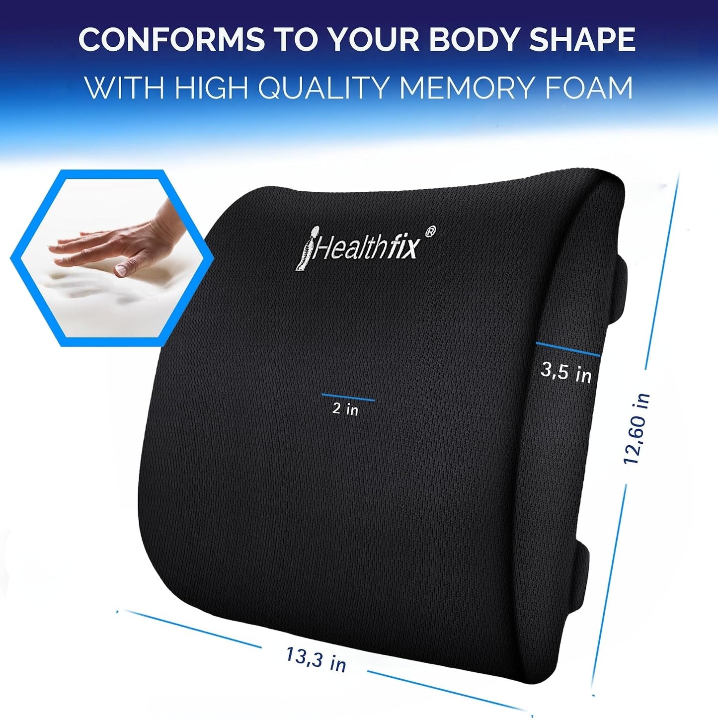 Healthfix® Car Lumbar Support Pillow | Back Cushion to Help Improve Posture (Hard)
