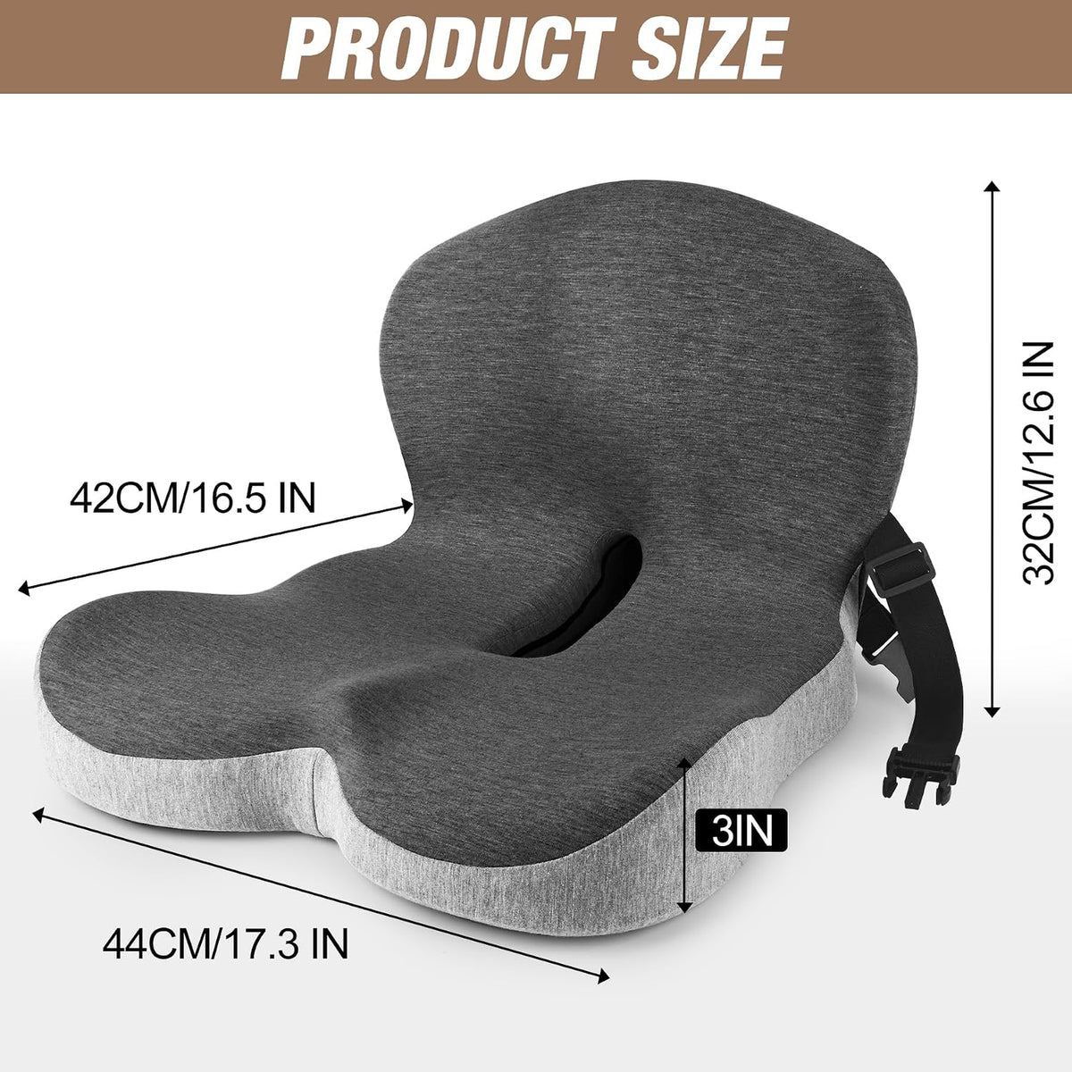 MYFAMIREA Truck Seat Cushion, Memory Foam Trucker Seat Cushion for Truck Driver Long Sitting with Adjustable Strap, Back Support and Pain Relief for Trucker Driving Car Office Chair and Pain
